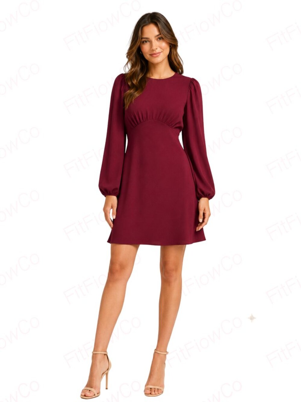Express Berry Burgundy Bishop Sleeve Empire Waist Mini Dress S NWOT